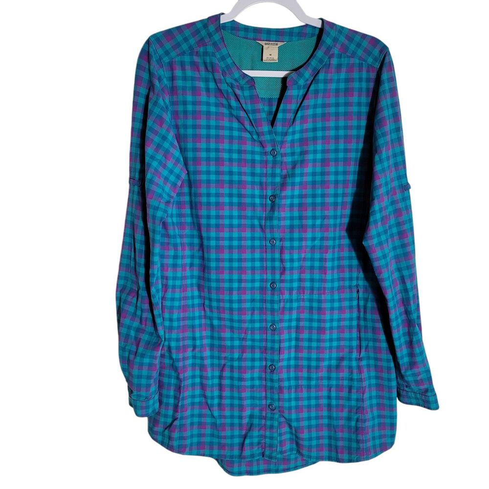 Duluth Trading Co Plaid Vented Tunic Button Front Shirt Women's Medium Gorpcore